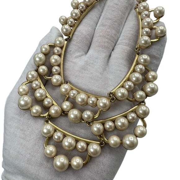 STELLA & DOT Kimberly Gold Tone Frances Pearls Statement Necklace Vintage - Picture 3 of 6